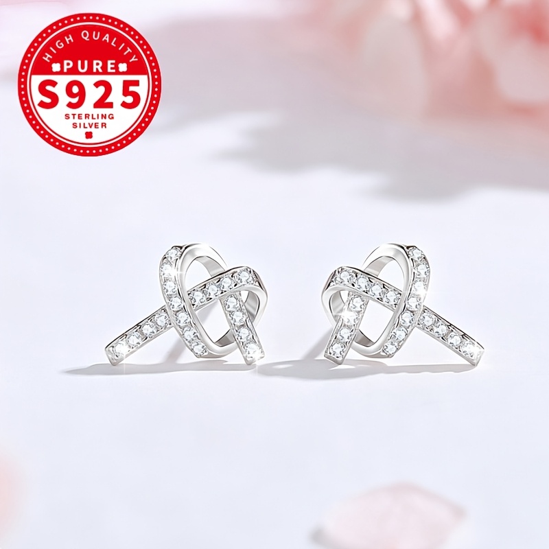 Women's S925 Sterling Silver Knotwork Heart Stud Earrings